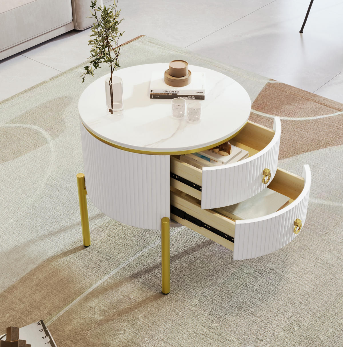 COUCHTISCH aus MDF 50x50x51 cm in Weiß mit 2 Schubladen - Weiß, Holzwerkstoff (50/50/51cm) - Modfu