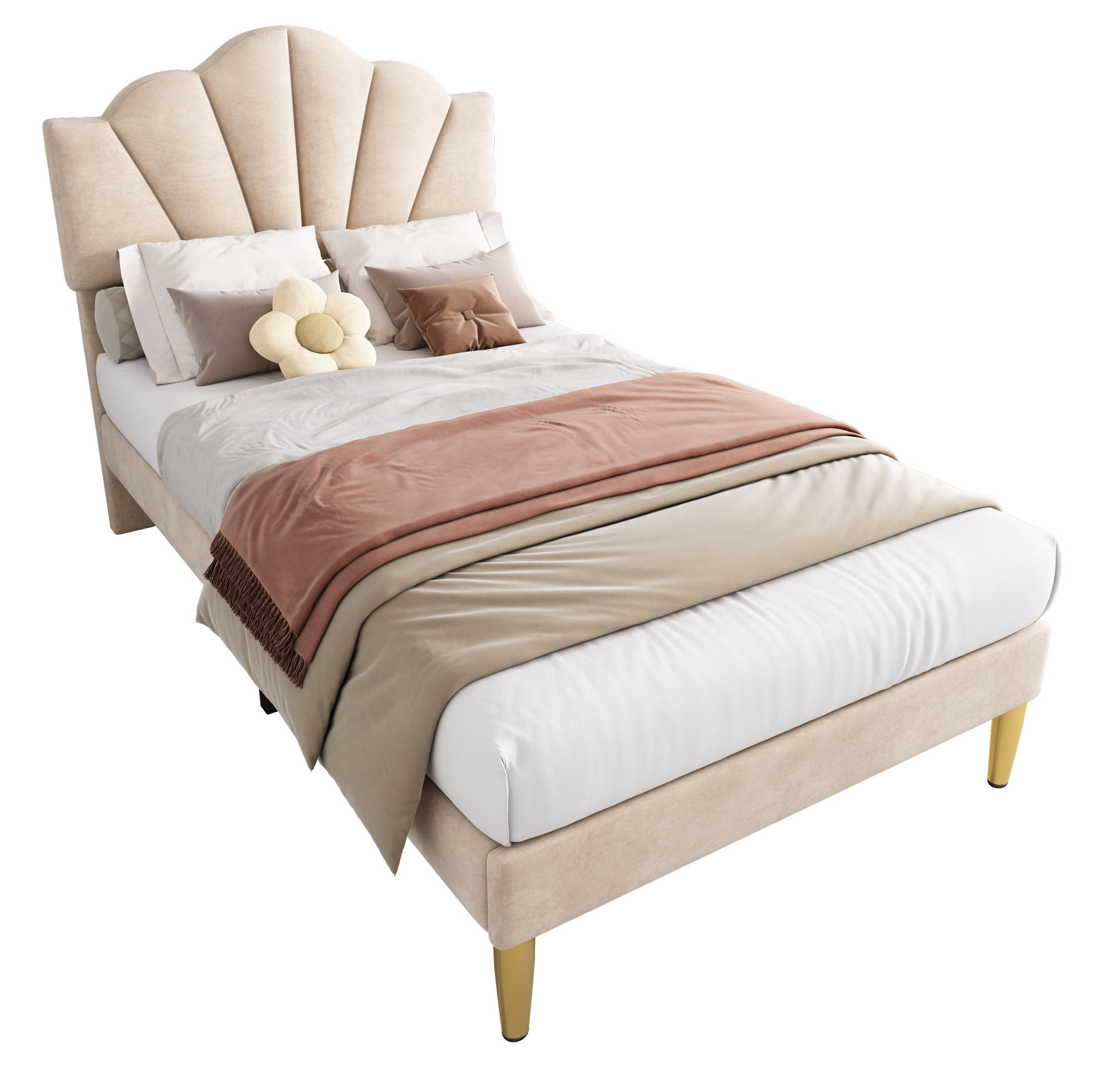 KINDERBETT 90/200 cm aus Samt in Beige mit verstellbarem Kopfteil - Beige, Textil (90/200cm) - Flora Grace