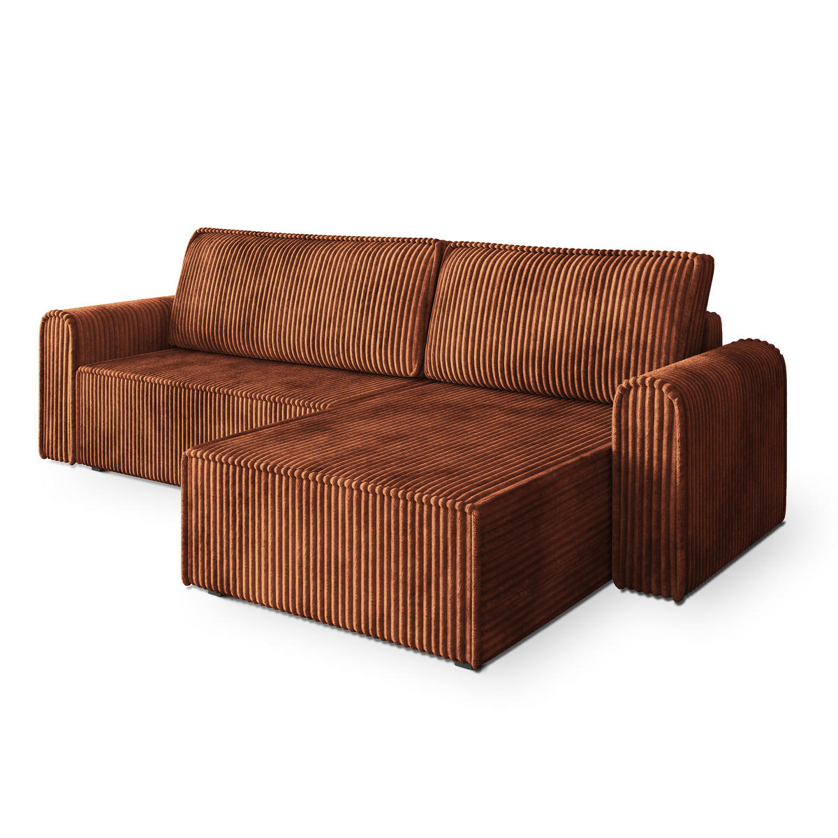 ECKSOFA VALTINO Braun Kordstoff mit Schlaffunktion - Braun, Holz (275/148cm) - MASSENO