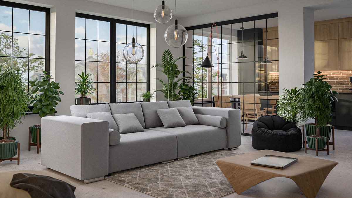 BIGSOFA Kami Microfaser Grau - Schwarz/Grau, Kunststoff/Textil (290/80/110cm) - S-Style Möbel