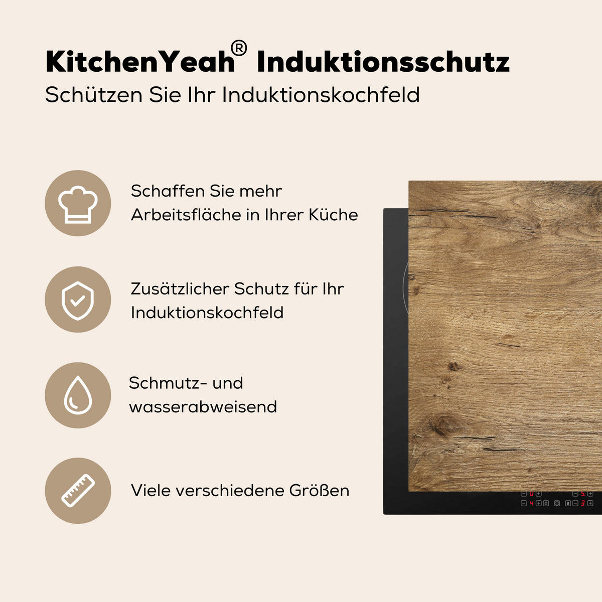 HERDABDECKPLATTE Holz - Braun - Holzoptik 78x78 cm - Eichefarben, Kunststoff (78/0.2/78cm) - MuchoWow