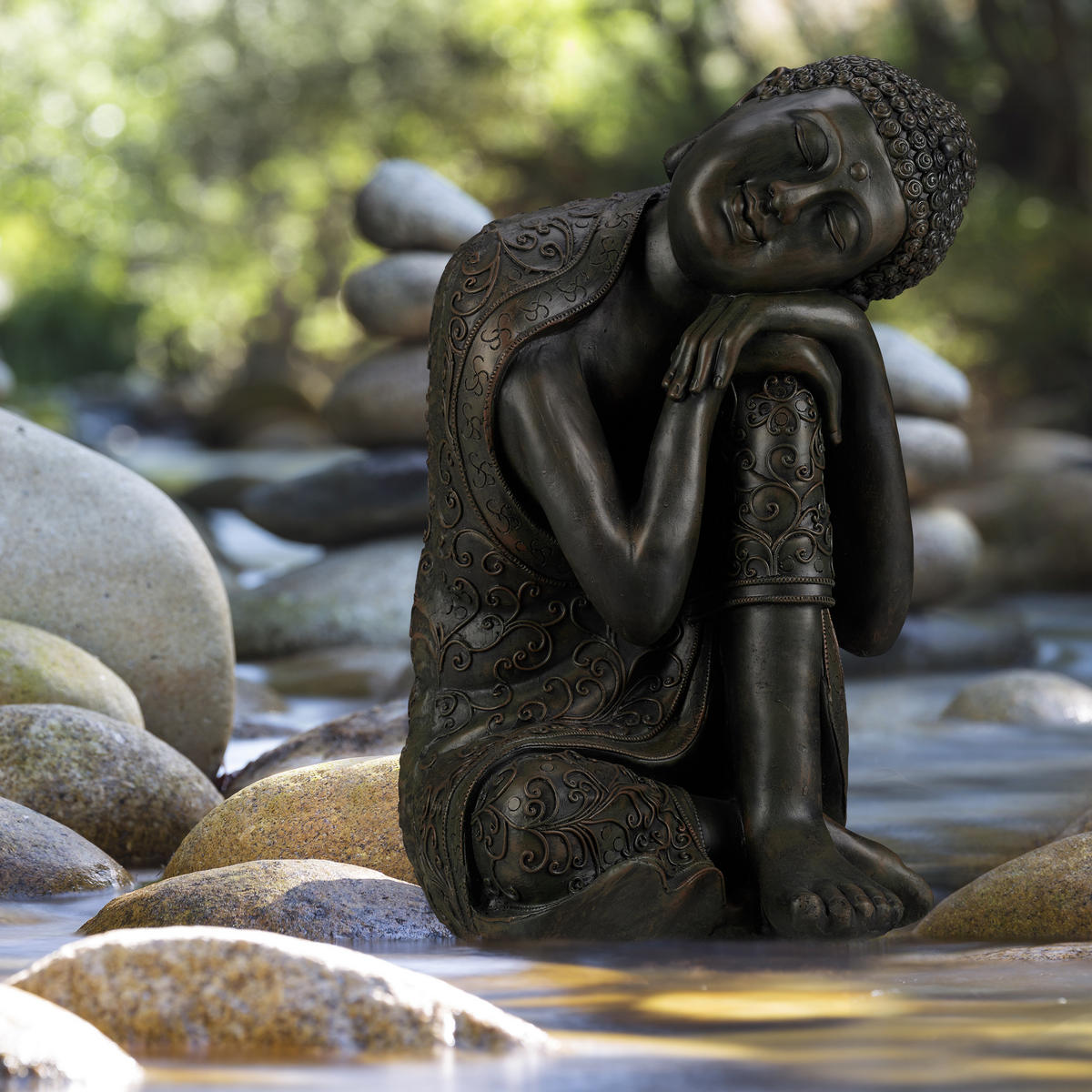 BUDDHA Figur - Grau, Kunststoff (35/60/35cm) - Relaxdays