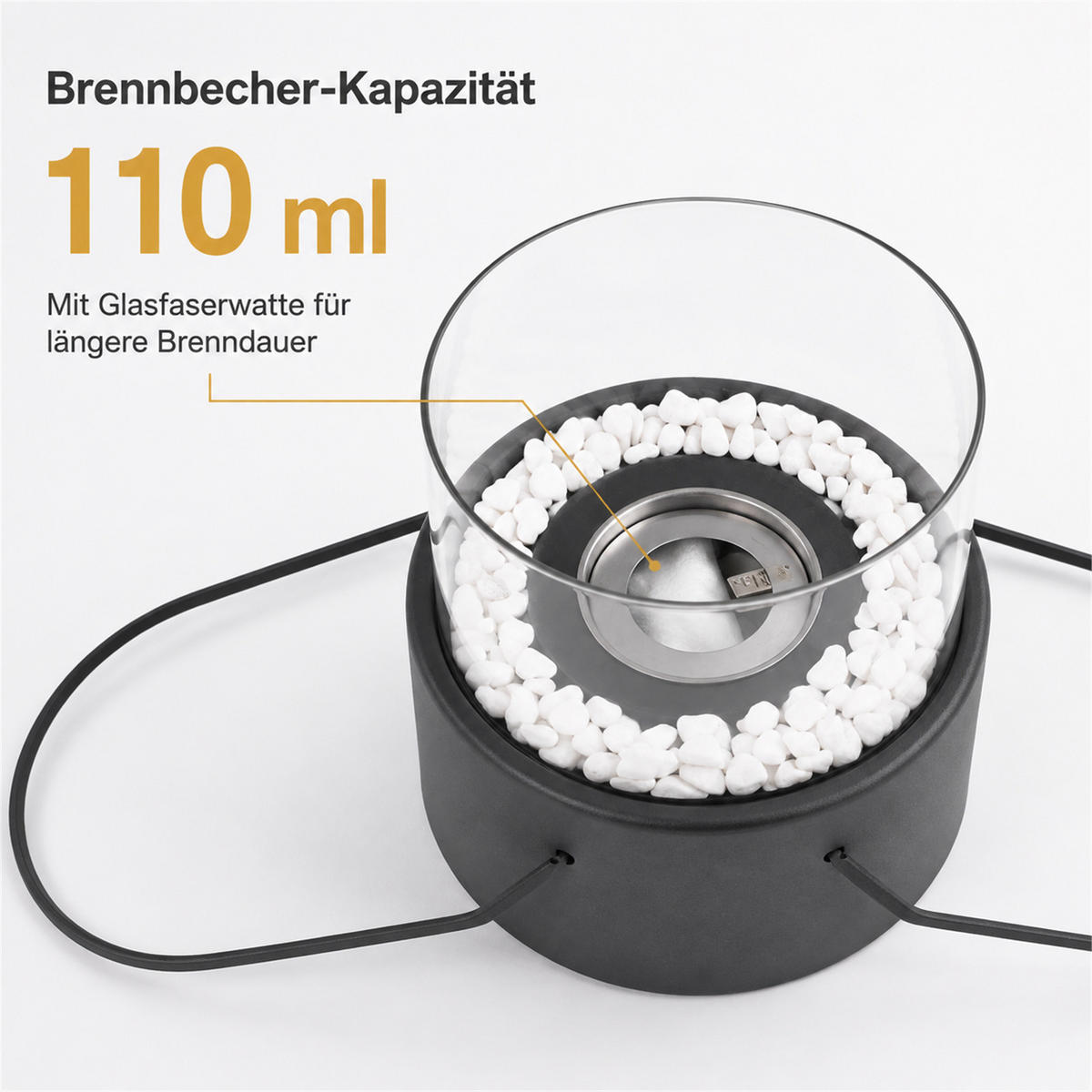 TISCHKAMIN Krythvar 16/16/17.2 cm - Schwarz, Glas/Metall (16/17.2/16cm) - ZMH