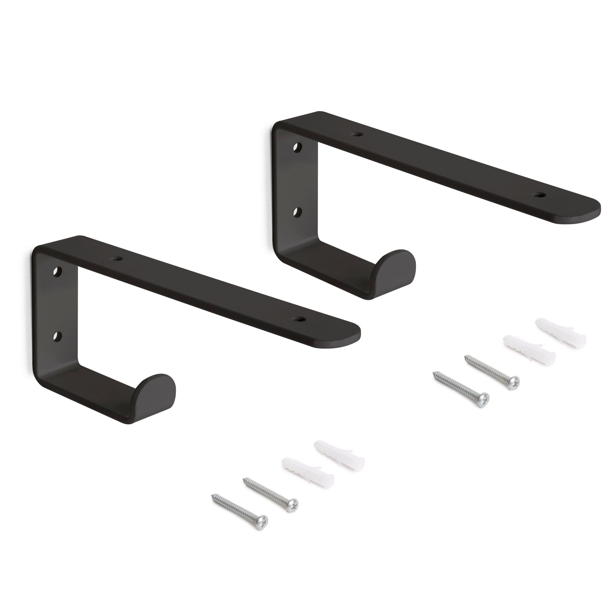TRÄGER-SET für Regale in Holz Shelf mit integriertem Aufhänger, Stahl, Schwarz - Schwarz, Metall (3/8/20cm) - EMUCA