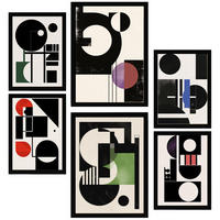 POSTER Set Mit 6 Bauhaus Lila Grün Blau A3 & A4 Schwarzer Rahmen - Schwarz, Papier (29/3cm) - Nacnic