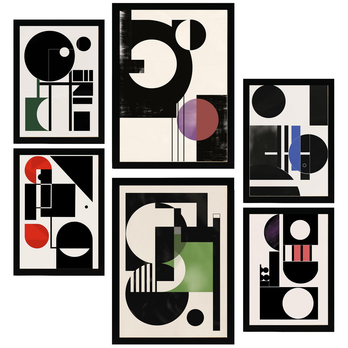 POSTER Set Mit 6 Bauhaus Lila Grün Blau A3 & A4 Schwarzer Rahmen - Schwarz, Papier (29/3cm) - Nacnic