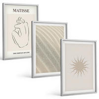 BILDER SET 3er Set - 40x60 cm Silberner Rahmen - Minimalistische Sandlinien Sonne - Silberfarben, Kunststoff (40/60cm) - TULUP