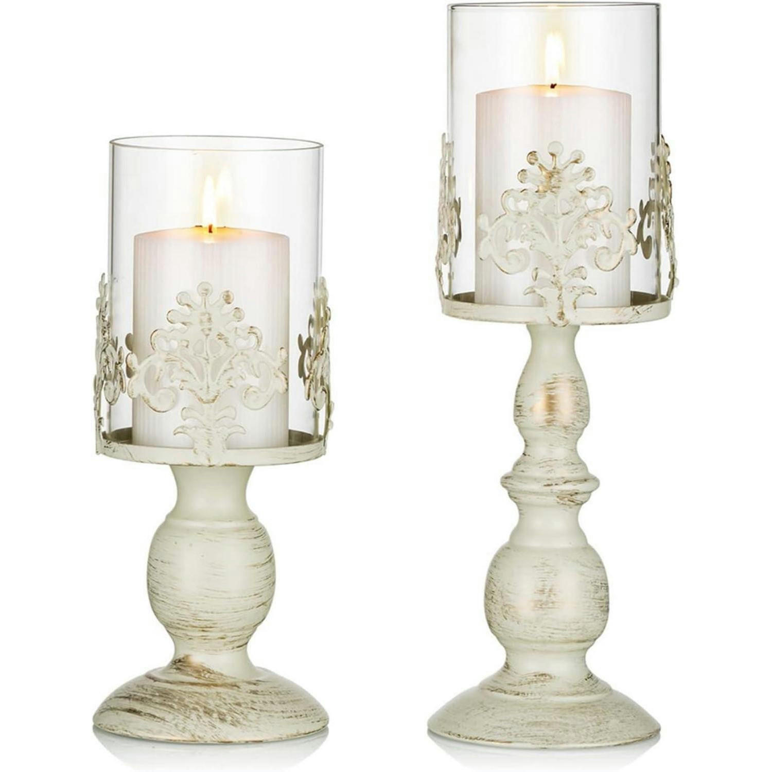 KERZENHALTER 2-teiliges Set Elfenbein 27 cm und 33 cm - Creme, Metall (10.5/33/10.5cm)