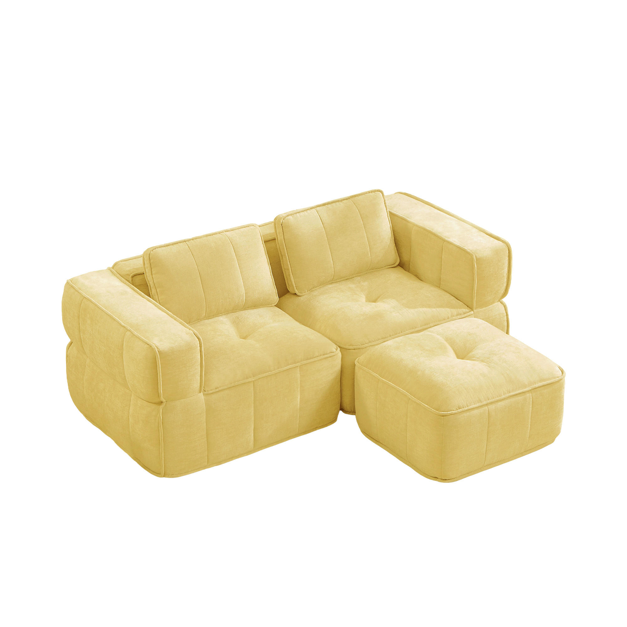 ECKSOFA DE-34428 L-Form mit Hocker Gelb - Gelb, Textil (93/198cm) - ComfortXL