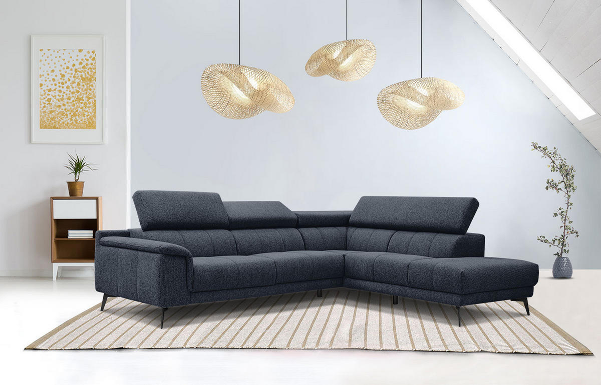 ECKSOFA FIERO 5-Sitzer, dunkelblau - Schwarz/Dunkelblau, Holzwerkstoff/Textil (290/228cm) - Courtois Laville
