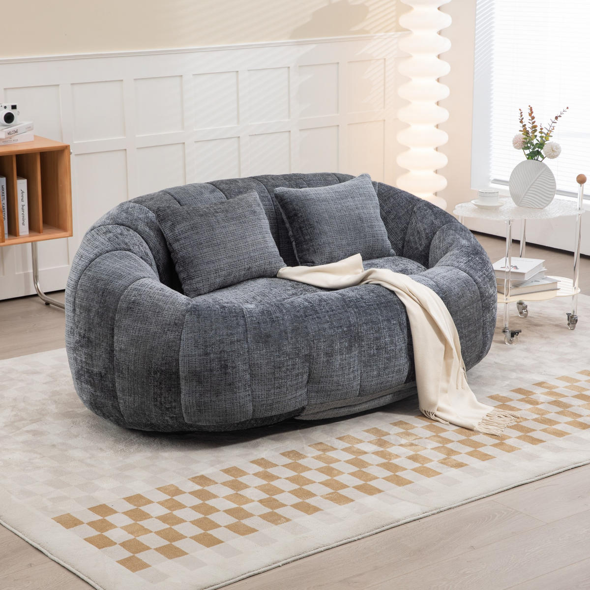 SITZSACK Chenille, Sofa mit 3 extra Kopfkissen,Grau - Grau, Textil (145/63/95cm) - LVHOM