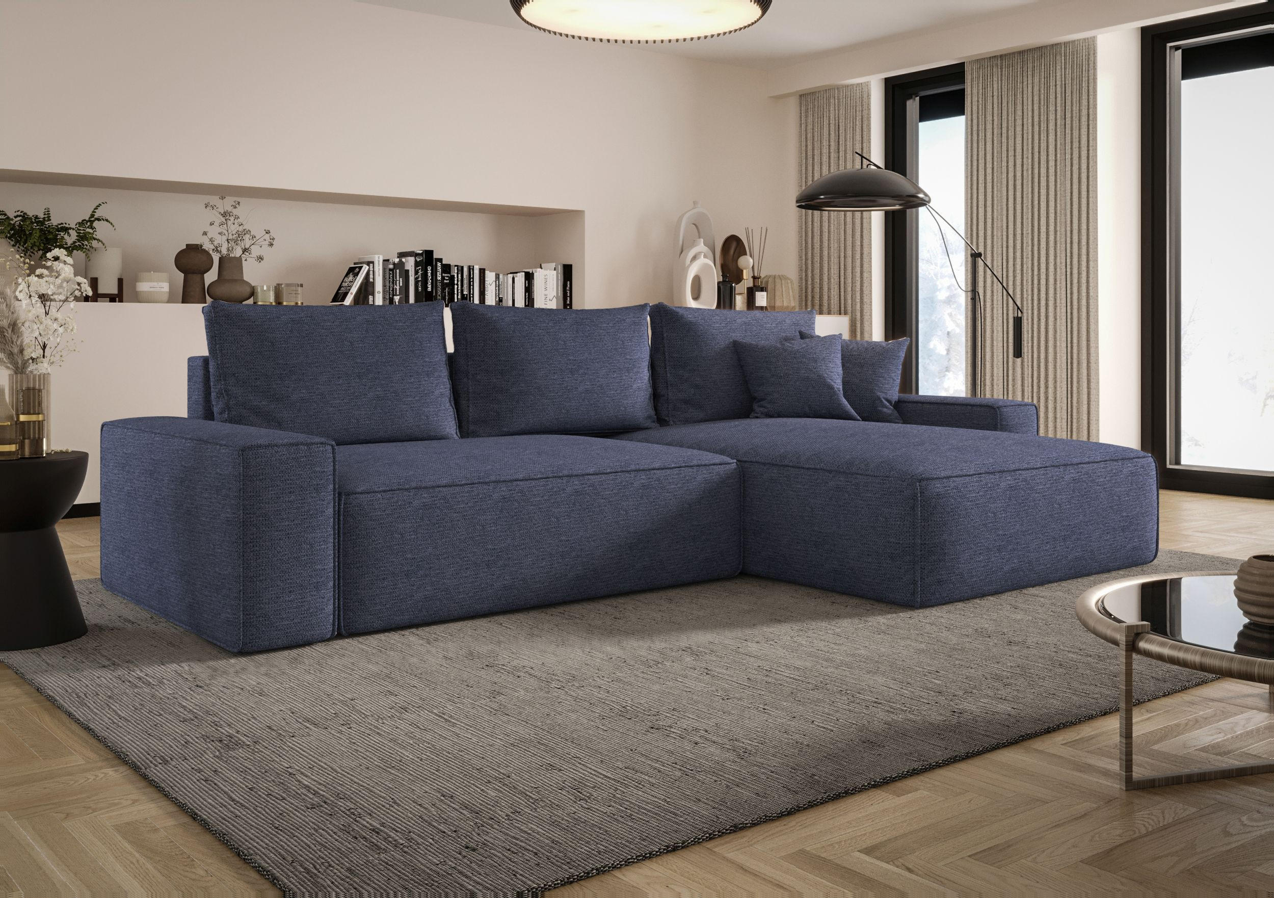 ECKSOFA MONA mit Schlaffunktion ARAGON 74 Rechts - Dunkelblau, Textil (280/185cm) - Bedante