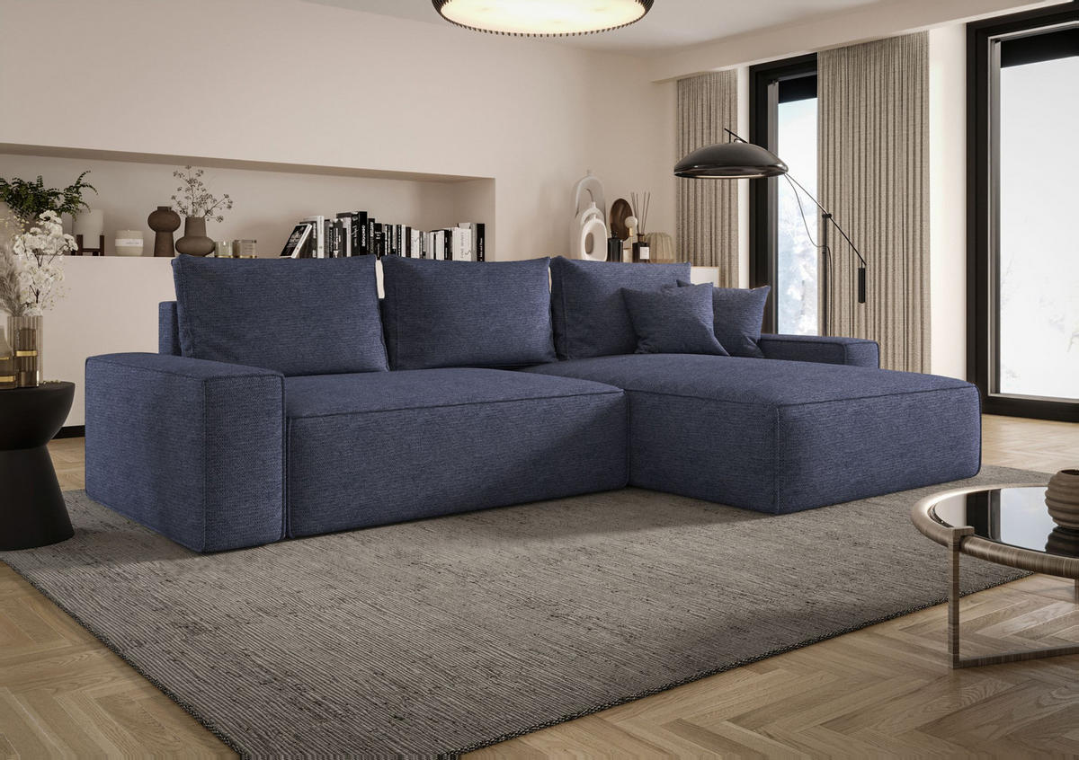ECKSOFA MONA mit Schlaffunktion ARAGON 74 Rechts - Dunkelblau, Textil (280/185cm) - Bedante