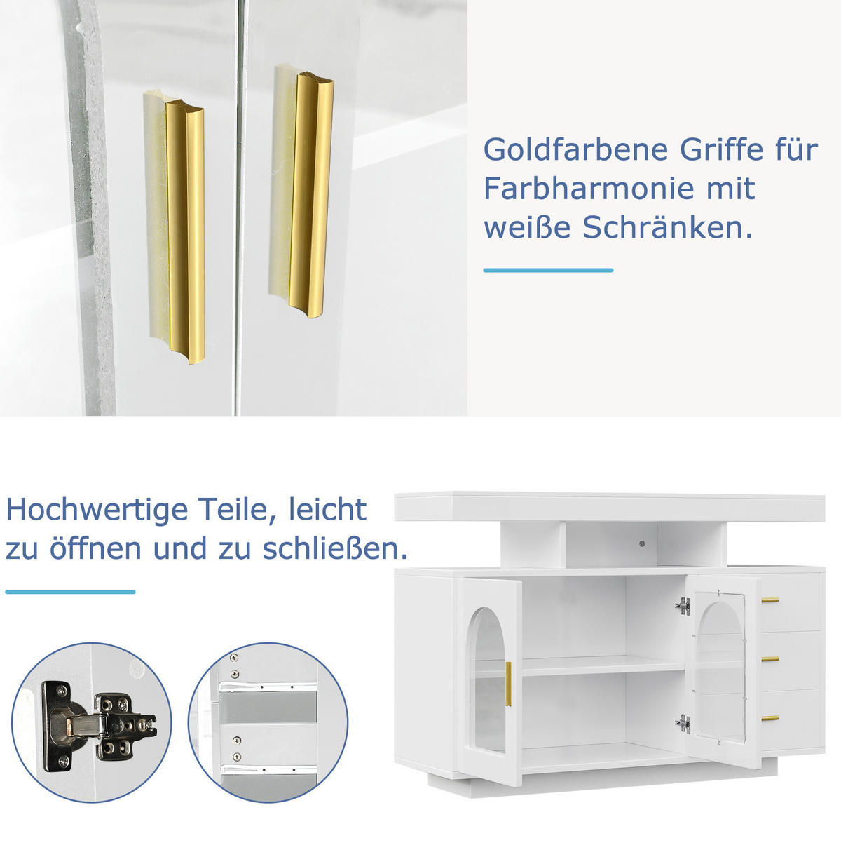 SIDEBOARD 120/40/80 cm in Weiß mit LED-Beleuchtung und Hochglanzfronten - Weiß, Holzwerkstoff (120/80/40cm) - Flora Grace
