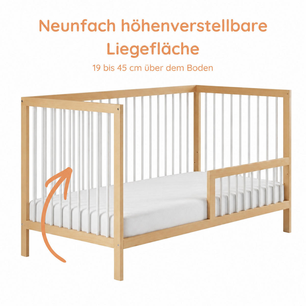 BABYPOSTIEĽKA s polovičnou bočnou zábranou 60x120 cm v prírodno-bielej farbe - biela/prírodná farba, drevo (60/120cm) - Kids Collective