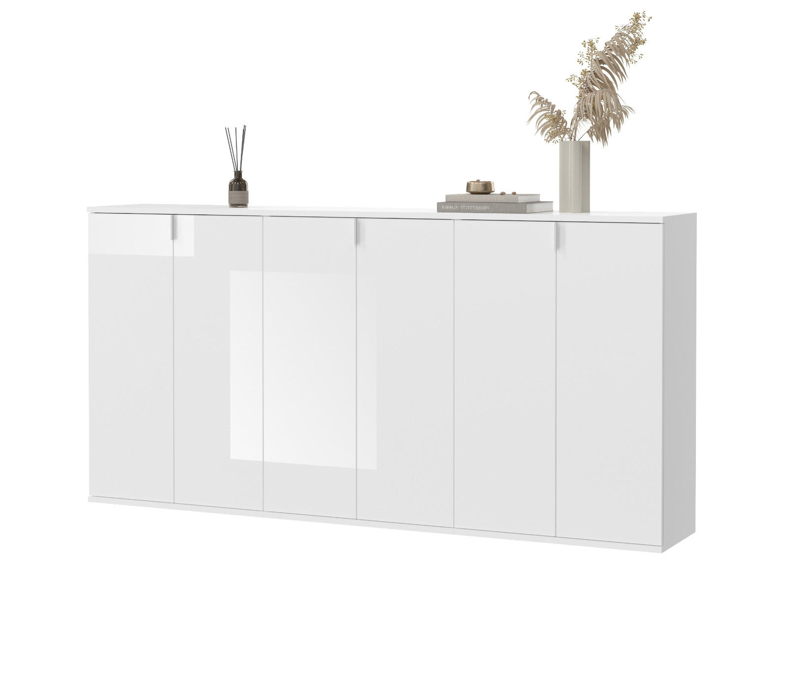 SIDEBOARD weiß Hochglanz 183 cm, Kommode 6-türig - Chromfarben/Weiß Hochglanz, Holzwerkstoff/Metall (183/99/34cm) - Inn.Furn