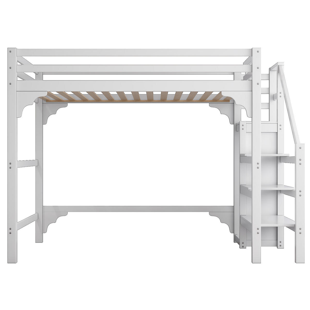 HOCHBETT 140/200 cm mit Stufentreppe, Kleiderschrank und Stauraum, Kiefernholz, Weiß - Weiß, Holz (140/200cm) - Redom