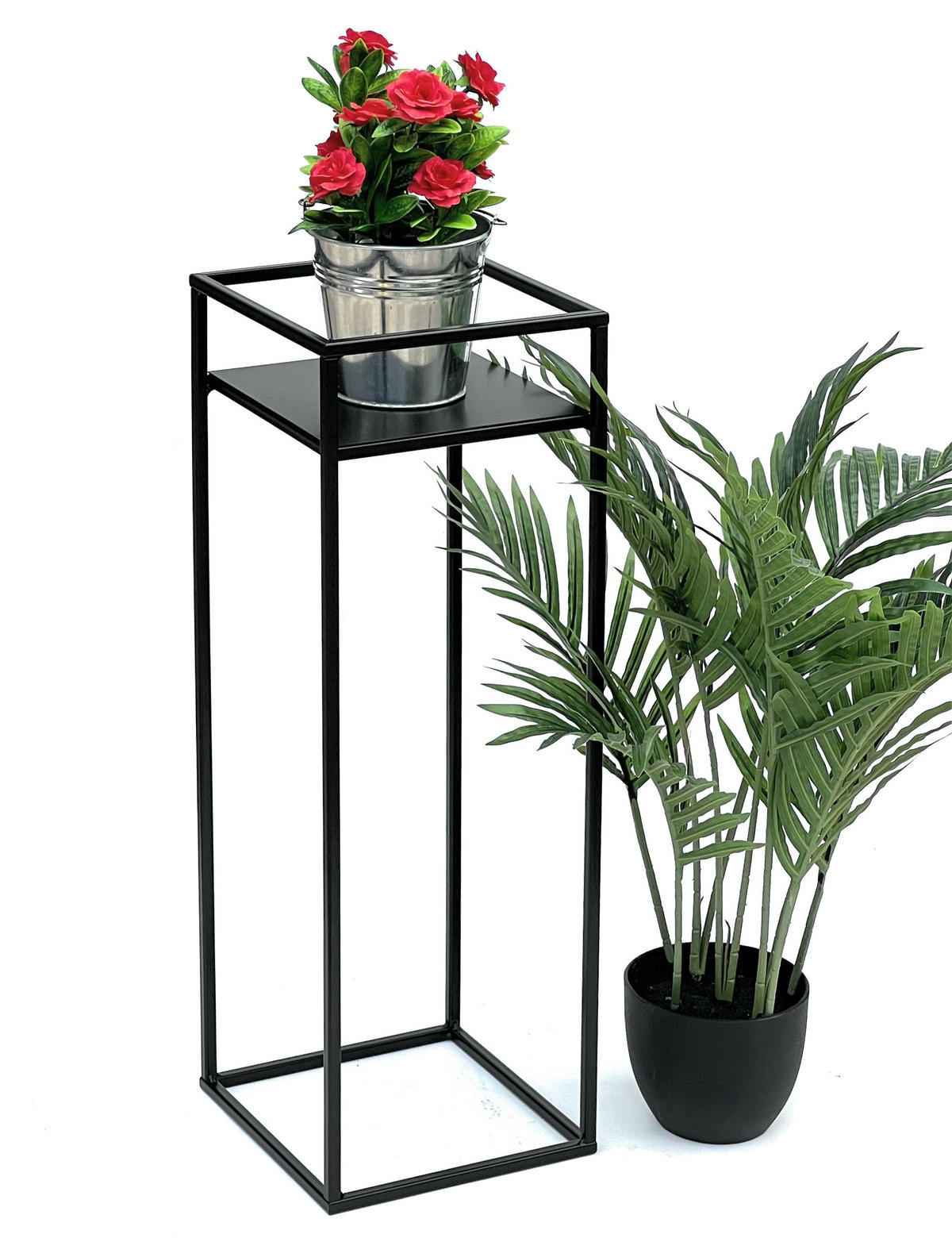 BLUMENHOCKER Metall Schwarz Eckig 62 cm - Schwarz, Metall (22/62/22cm) - DanDiBo