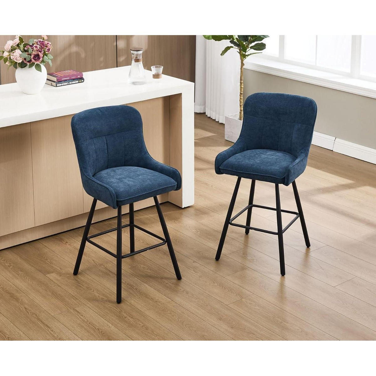 BARHOCKER 4er Set Chenille Blau - Blau, Textil (50/97/48cm)