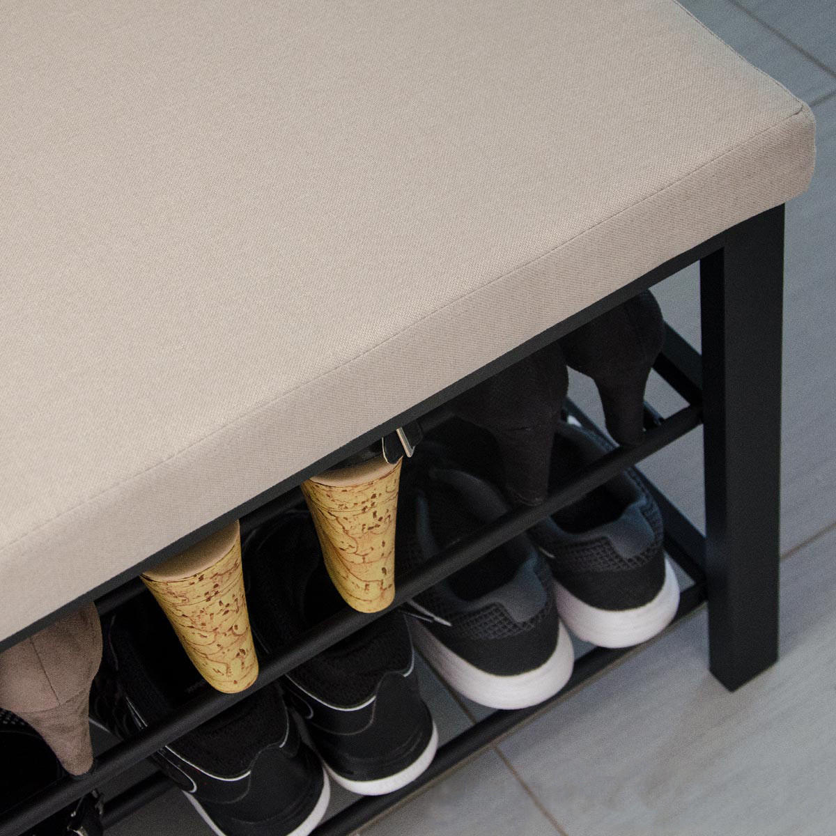 SCHUHBANK mit Polster - 81x32x50 Schuhregal mit Sitzfläche - Garderobenbank Flur - Beige, Kunststoff (32/50/81cm) - Dunedesign