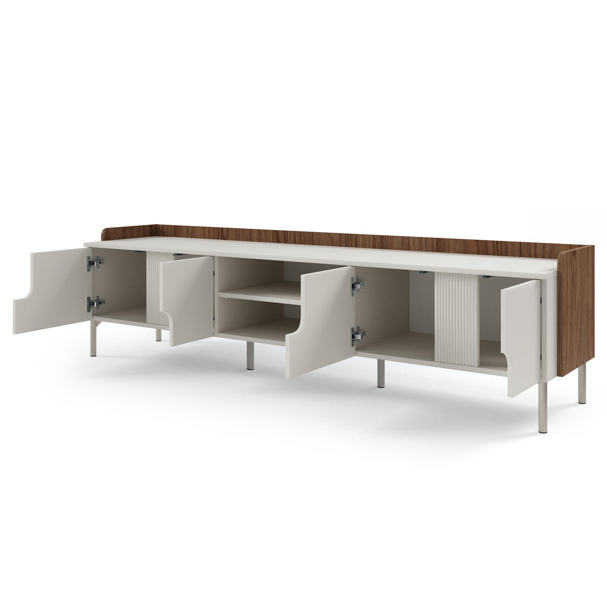 LOWBOARD Positivo mit 4 Türen, 200 cm, Alba-Nuss + Kaschmir - Nussbaumfarben, Holzwerkstoff (200/51/42cm) - Beautysofa