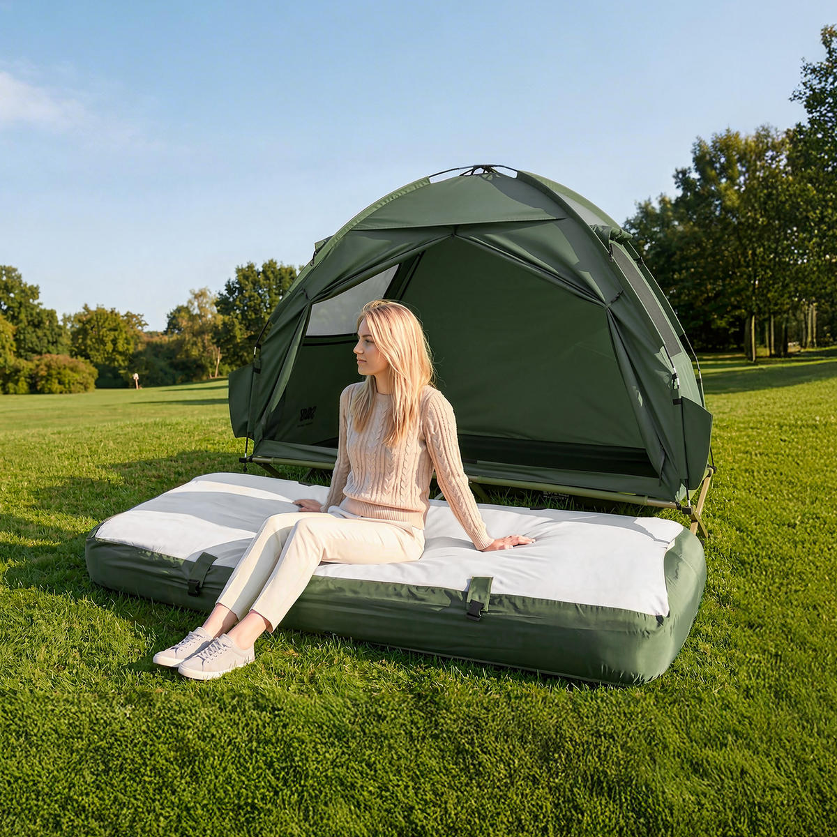 CAMPINGBETT mit Zelt und aufblasbarer Matratze OGS32-II - Ahornfarben, Fell (193/86cm) - SoBuy