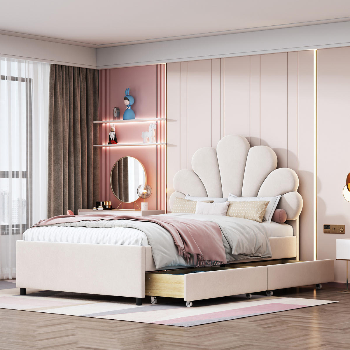 POLSTERBETT 90/200 cm beige aus Samt mit 2 Aufbewahrungsschubladen - Beige, Textil (90/200cm) - OKWISH