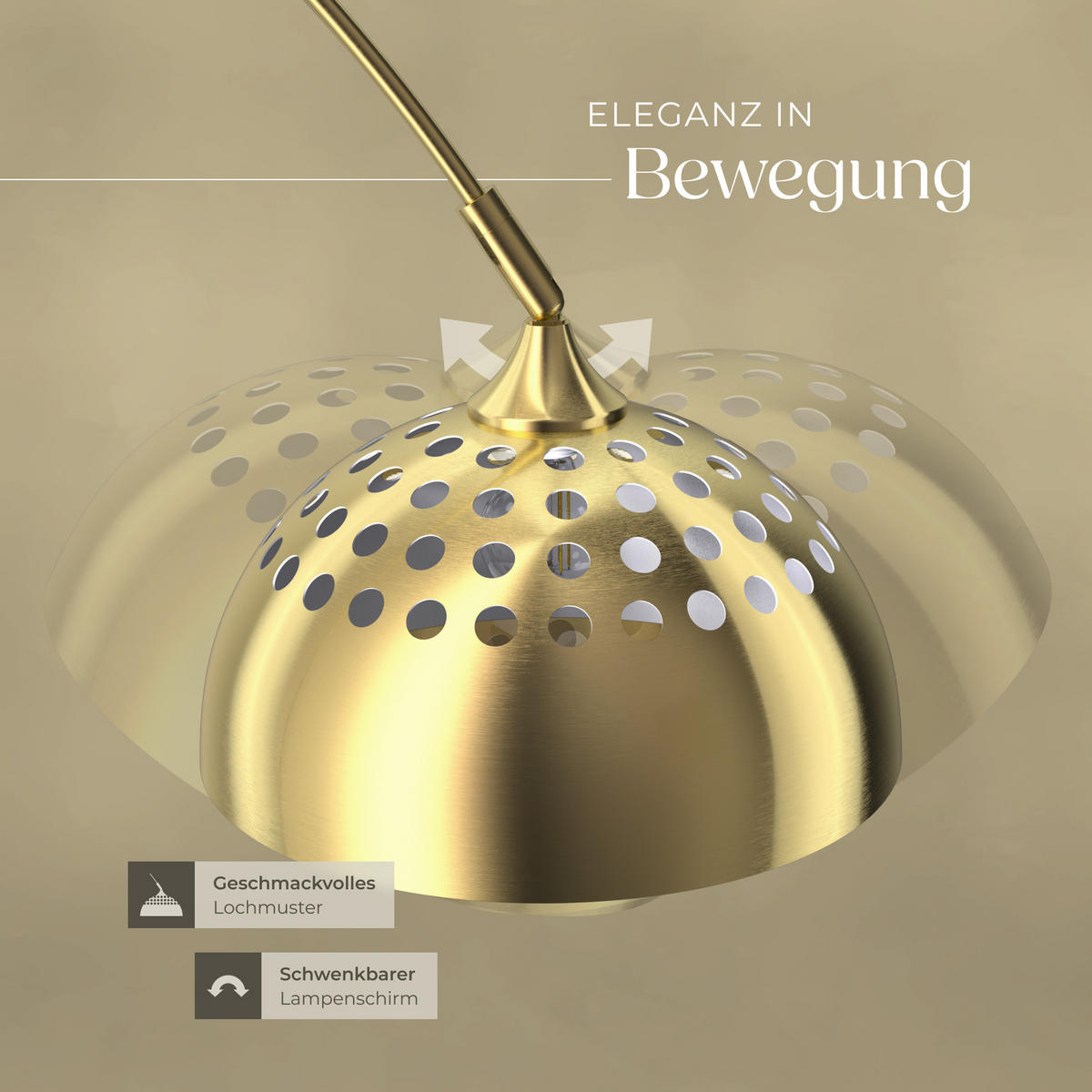 BOGENLEUCHTE Arcus,höhenverstellbar 187 - 206 cm,gold - Goldfarben, Metall (175/34.5/206cm) - tectake