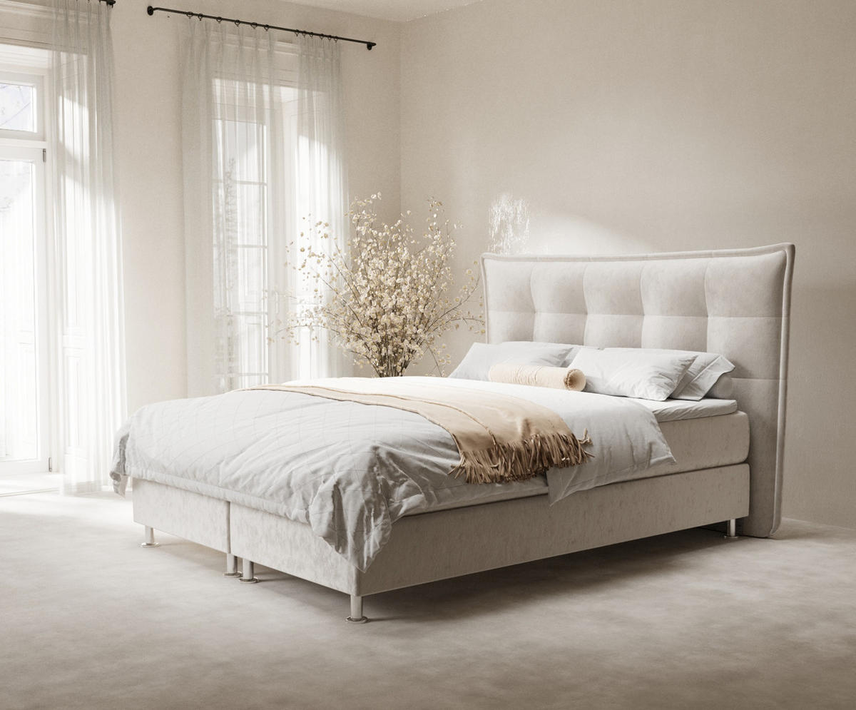 BOXSPRINGBETT Minori Ecru 140/200 cm mit Latex-Topper - Ecru/Silberfarben, Holz/Holzwerkstoff (140/200cm) - Maison de Reve