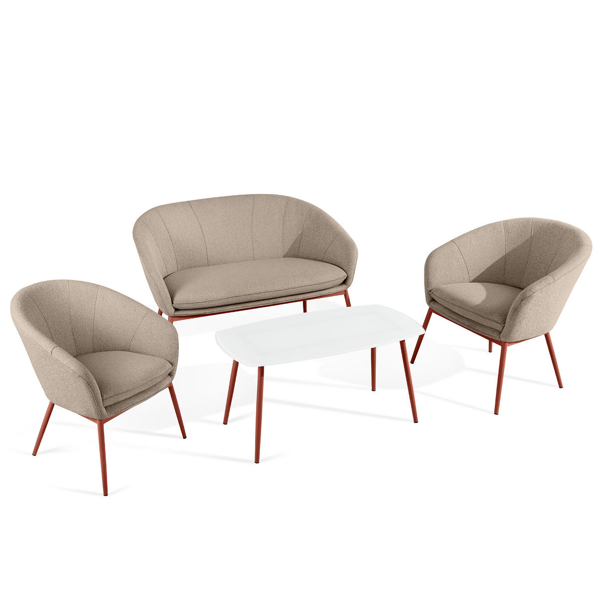 GARTENMÖBELSET SOLIS Gartenlounge-Set, hellbraun/rot - Hellbraun, Textil/Metall - KONSIMO®