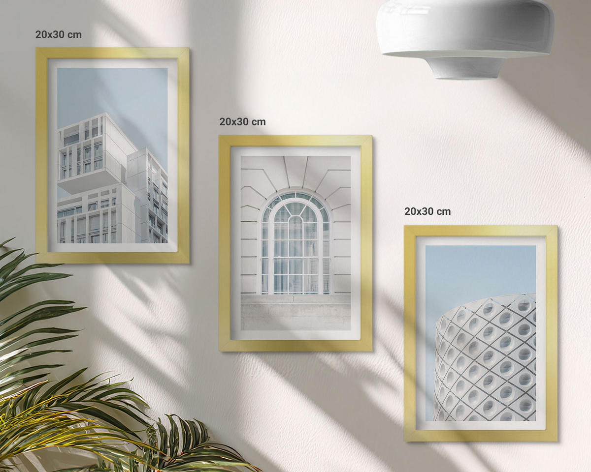 BILDER SET 3er Set - 20x30 cm Goldrahmen - Moderne Architekturgeometrie - Goldfarben, Kunststoff (20/30cm) - TULUP