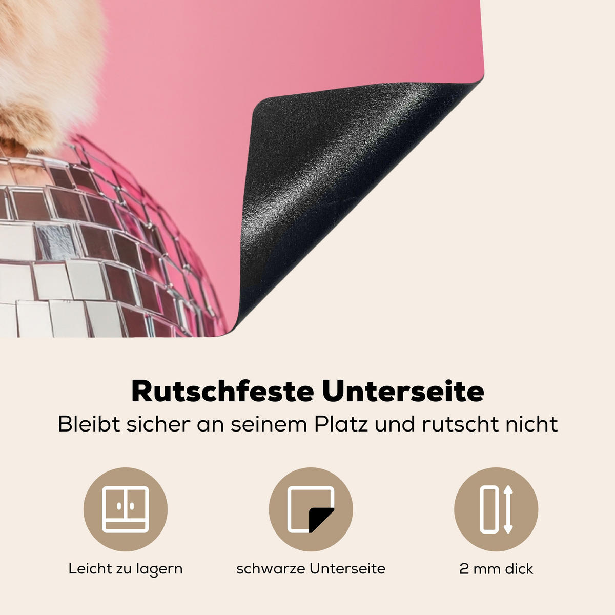 HERDABDECKPLATTE Schleife - Discoball - Kaninchen Ceranfeldabdeckung 78x52 cm - Pink, Kunststoff (78/52/0.2cm) - MuchoWow