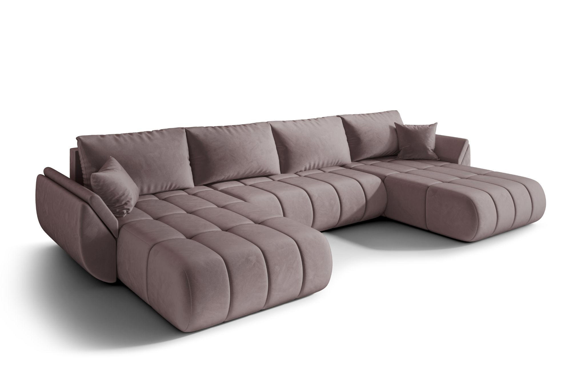 ECKSOFA mit schlaffunktion und bettkasten TOKYO U PREMIUM, stoff MONOLITH, Lila - Violett, Holz (384/190cm) - Kaiser Möbel