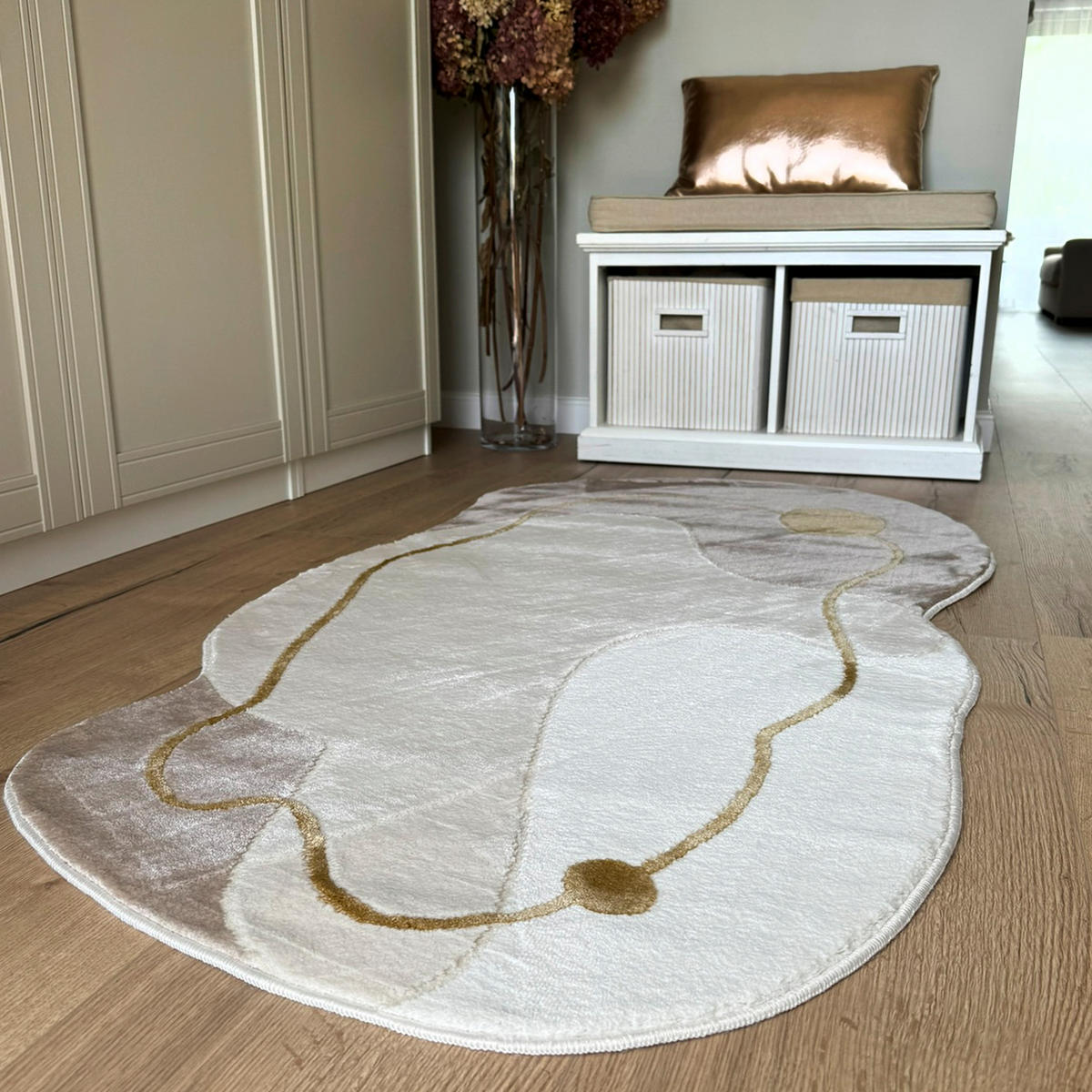 TEPPICH Beige Abstrakt - Kurzflor Unregelmäßig Unregelmäßige Form - Weiß Ecru Creme - 80 x 150 cm - Beige, Textil (80/150cm) - Mazovia