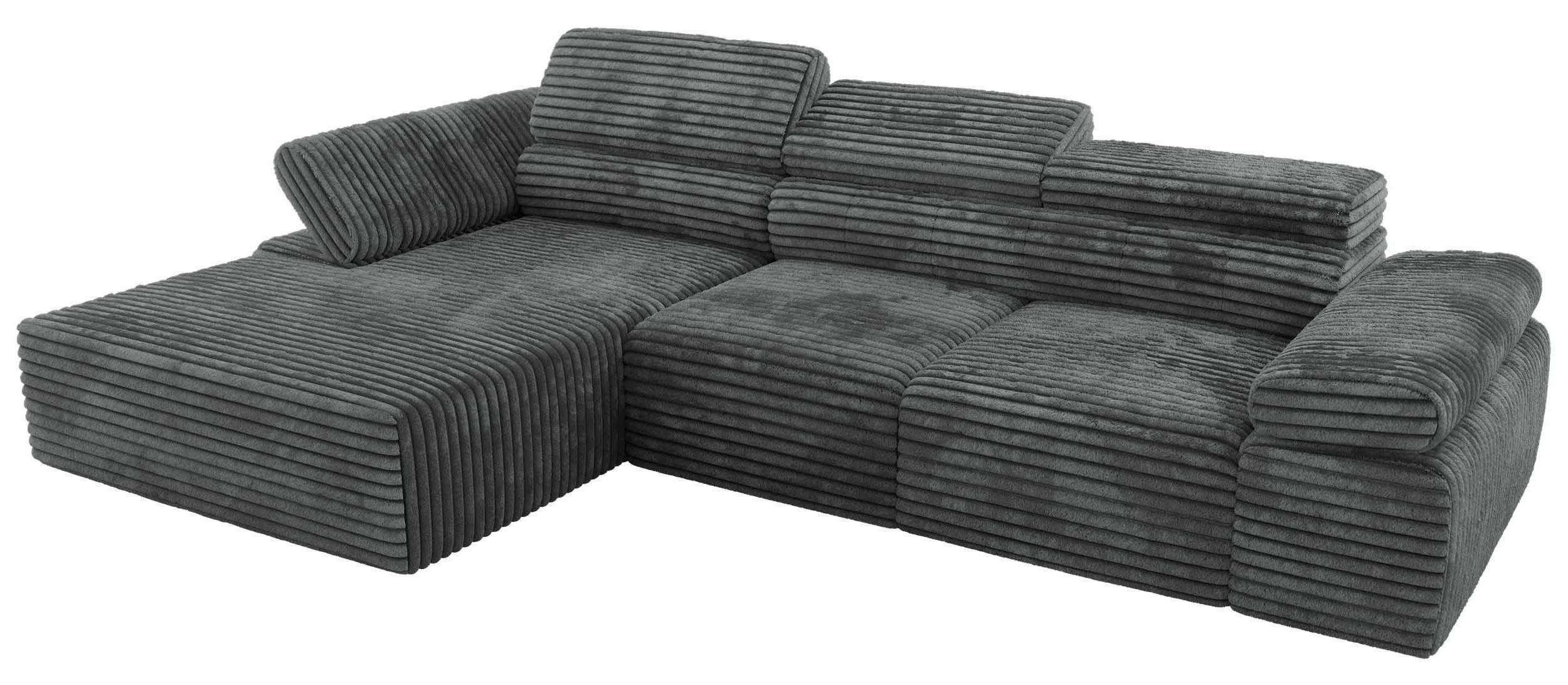 ECKSOFA RILASSO L Dunkelgrau Cord - links - Dunkelgrau/Schwarz, Kunststoff/Textil (296/174cm) - MKS