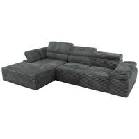 ECKSOFA RILASSO L Dunkelgrau Cord - links - Dunkelgrau/Schwarz, Kunststoff/Textil (296/174cm) - MKS