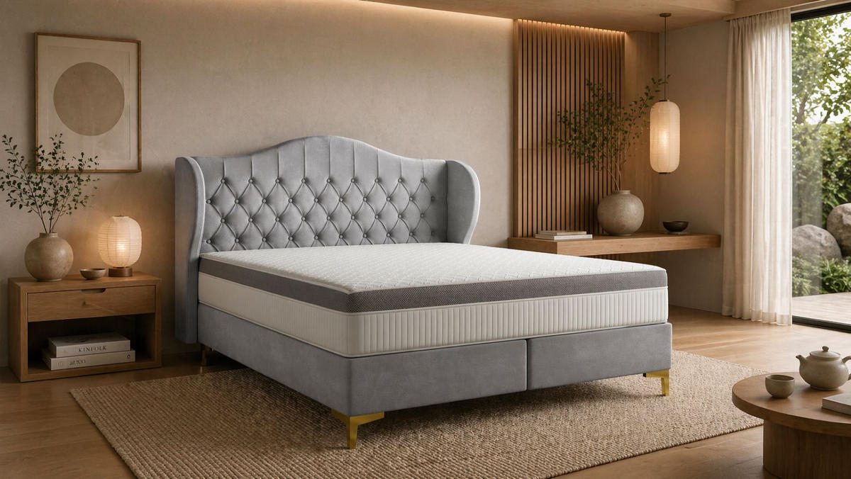 BETT mit Taschenmatratze LEGEND, Whisper-Stoff Grau 180x200 cm - Grau, Holz/Textil (180/200cm) - Kaiser Möbel