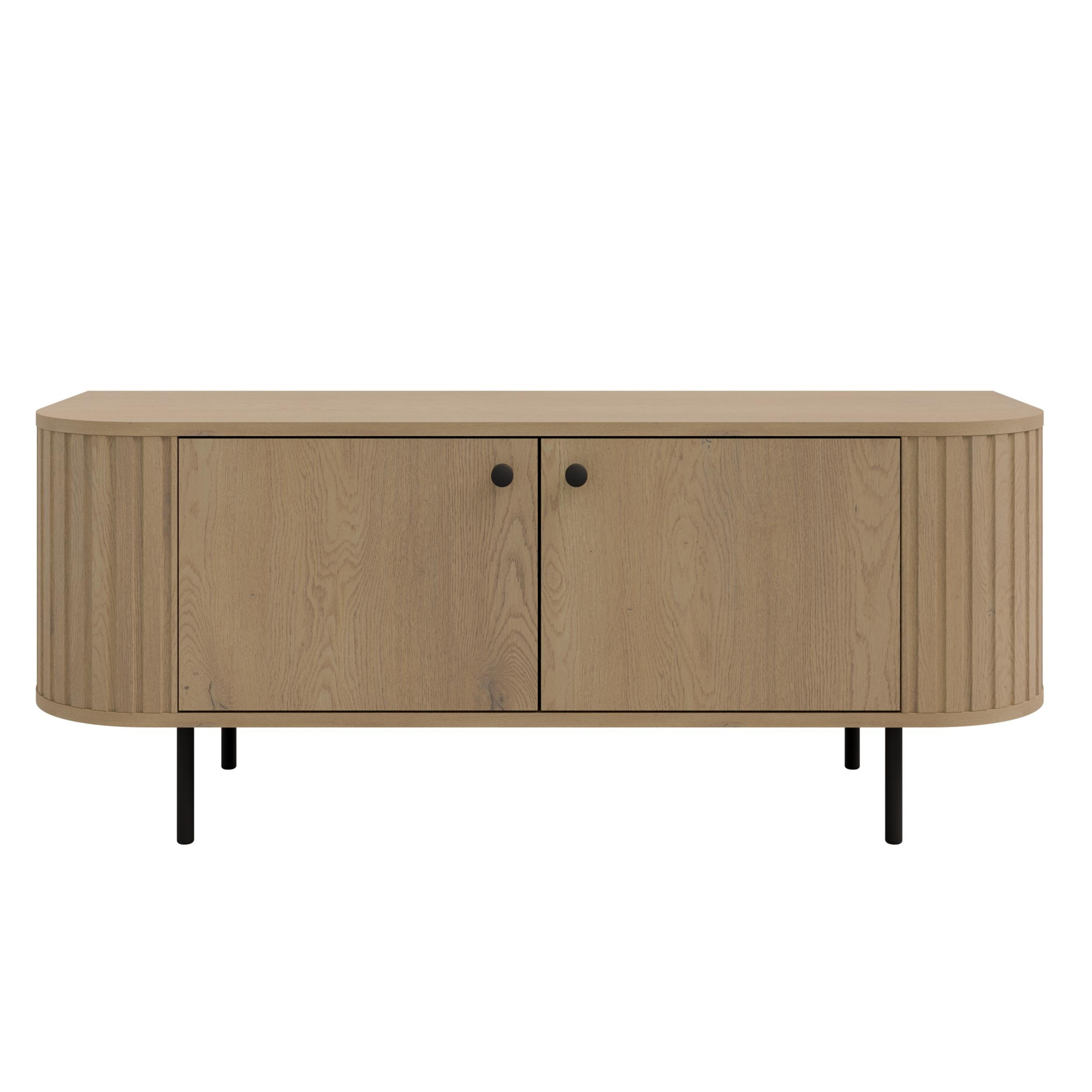 LOWBOARD Halay Eiche Cremona, 2 Türen Moderne Rillenstruktur 123 cm, mit runden Kanten - Eichefarben/Schwarz, Holzwerkstoff/Metall (123/50/42.3cm) - AX Living