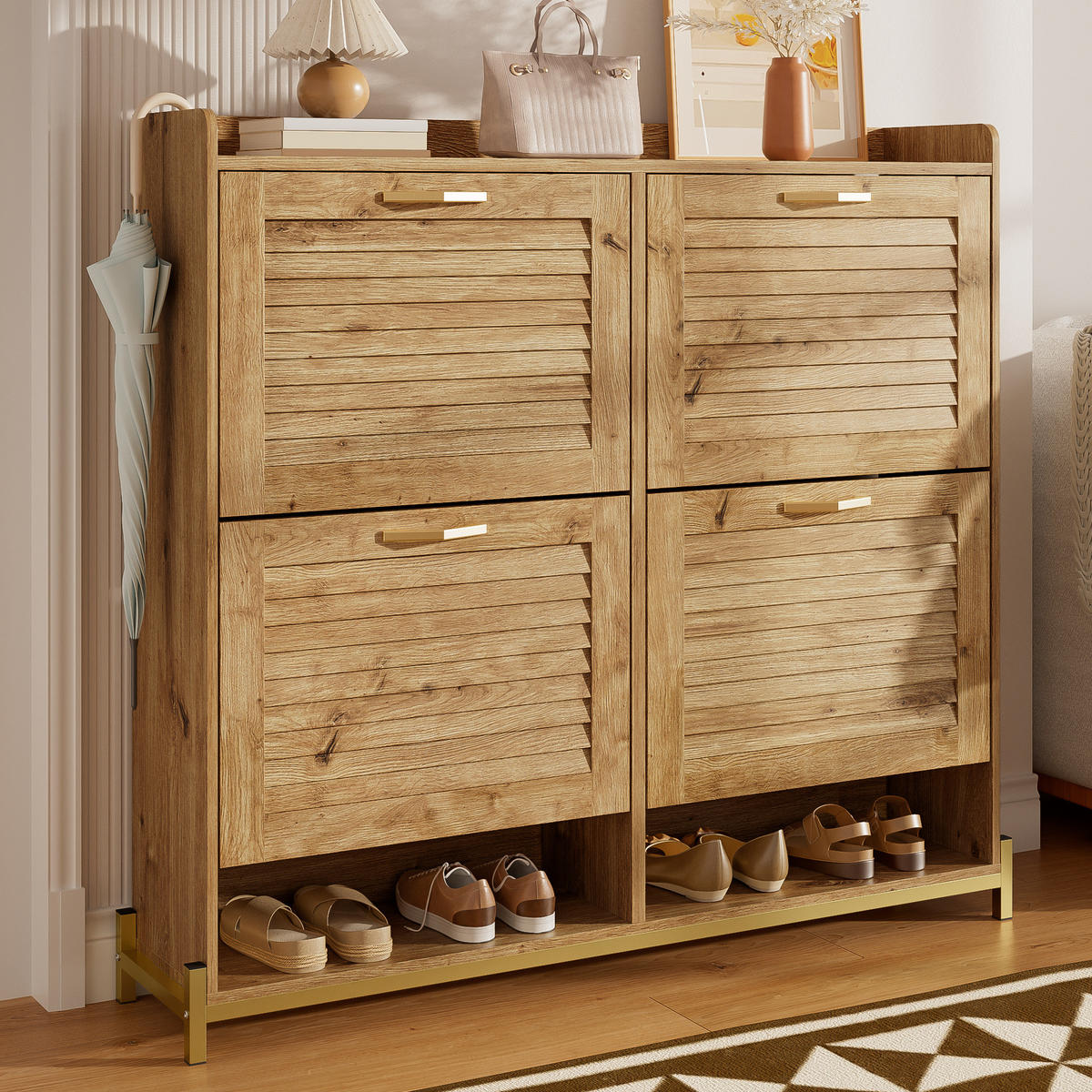 SCHUHSCHRANK mit 4 Türen 108,5 x 24 x 100 cm MDF Wood - Zwetschgeholzfarben, Holzwerkstoff (24/100/108.5cm) - Beauniv