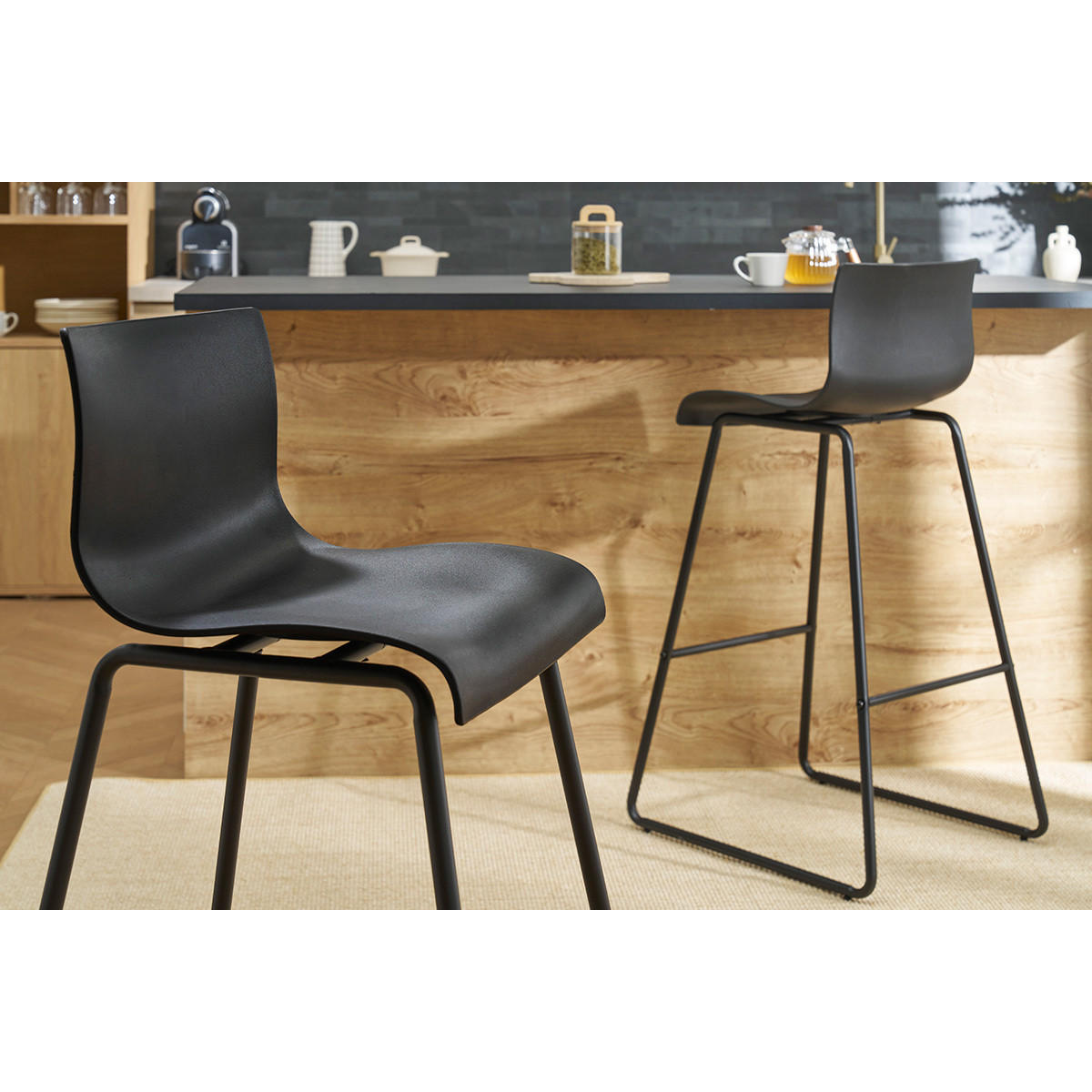 BARHOCKER Design Schwarz 76 cm 2er-Set ONA - Schwarz, Kunststoff (55/100/47cm) - Miliboo