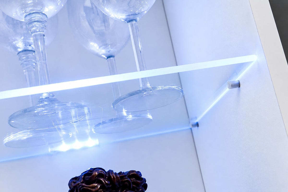 VITRINE ALESSANDRIA, Weiss, LED Blau - Schwarz/Weiß, Glas/Holzwerkstoff (60/192/42cm) - Komodee