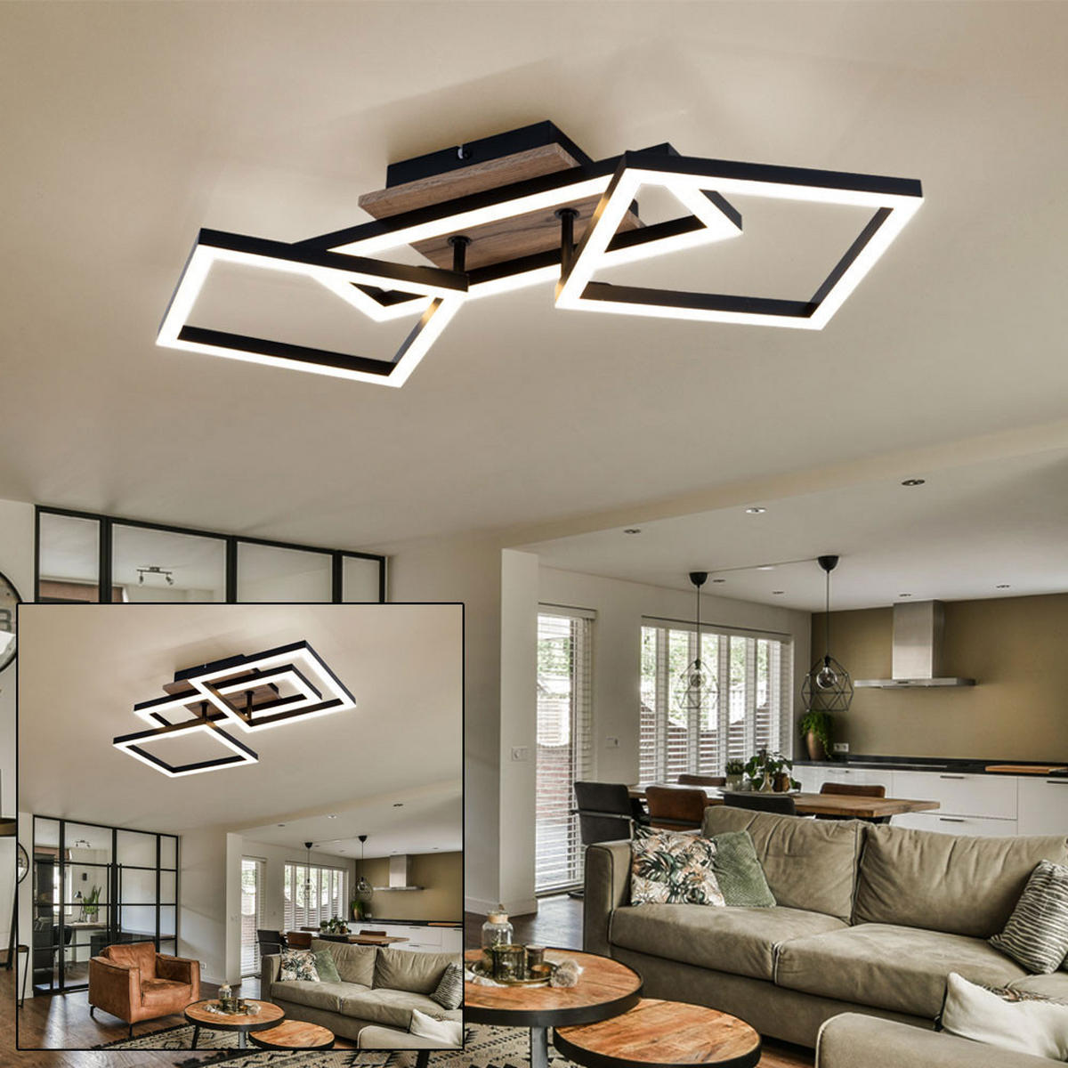 LED DECKENLEUCHTE Metall Holzoptik Schwarz - Schwarz, Metall (70/31/12cm) - Globo Lighting