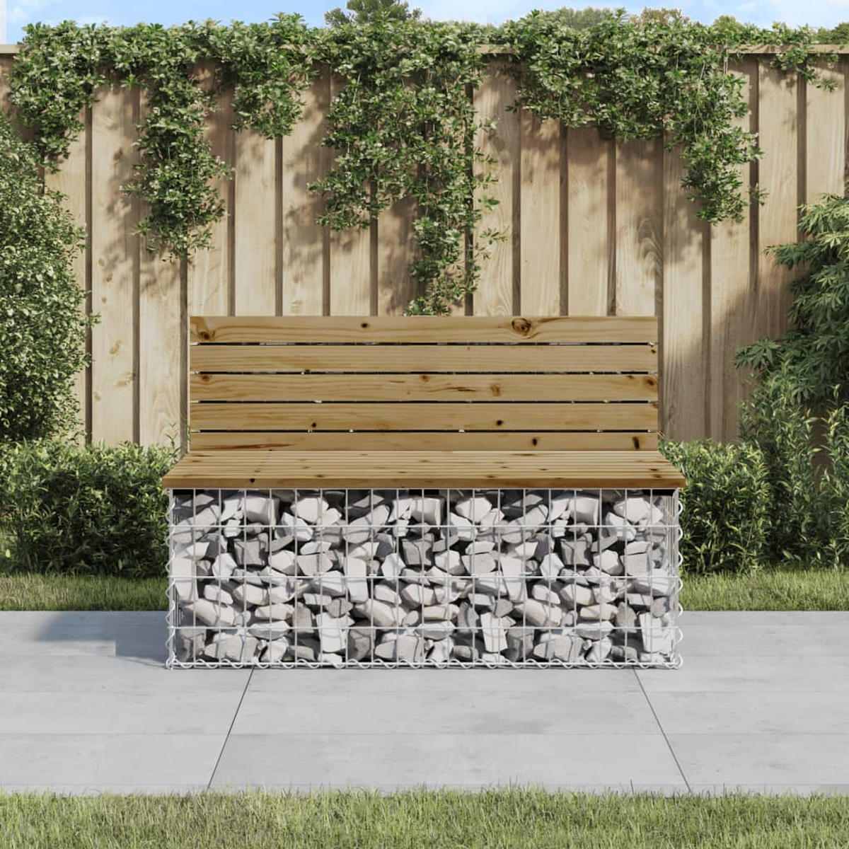 GARTENBANK Gabionen INO 103x70x65 cm Kiefernholz Braun - Dunkelbraun/Silberfarben, Metall (103/65/70cm) - DELUKE