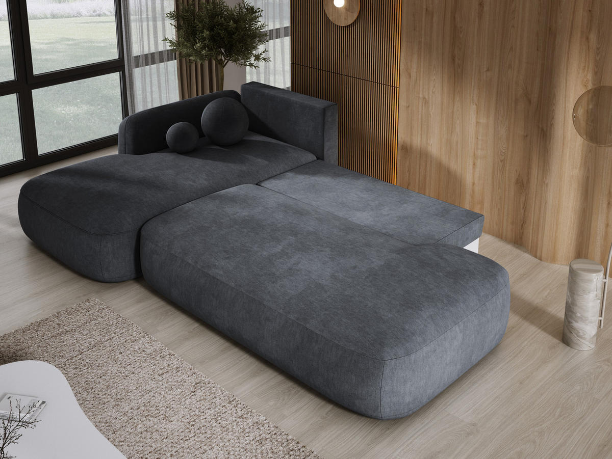 ECKSOFA BABU Mit Bettfunktion – Moderne Polsterecke Für Wohnzimmer Funktionales Schlafsofa Im Stoff CLOUD, 300x105x60cm, Linke, Grau - Grau, Holz/Textil (190/300cm) - DomoHome