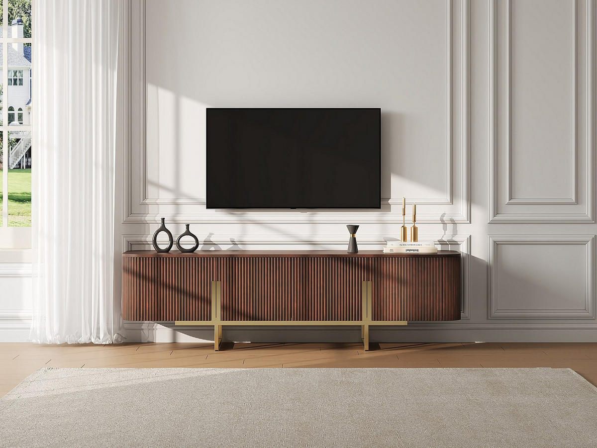 TV-BOARD - 160 cm x 42 cm - Holz, Platte, Holz, Platte - Naturfarben Dunkel, Goldfarben - DOLIYA - Goldfarben/Naturfarben, Holz (160/50/42cm) - Vente-Unique