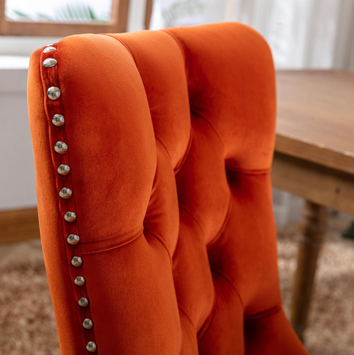 STUHL mit hoher Rückenlehne Samt Orange 2er-Set - Orange, Holz (50/95/65cm) - Meubliv