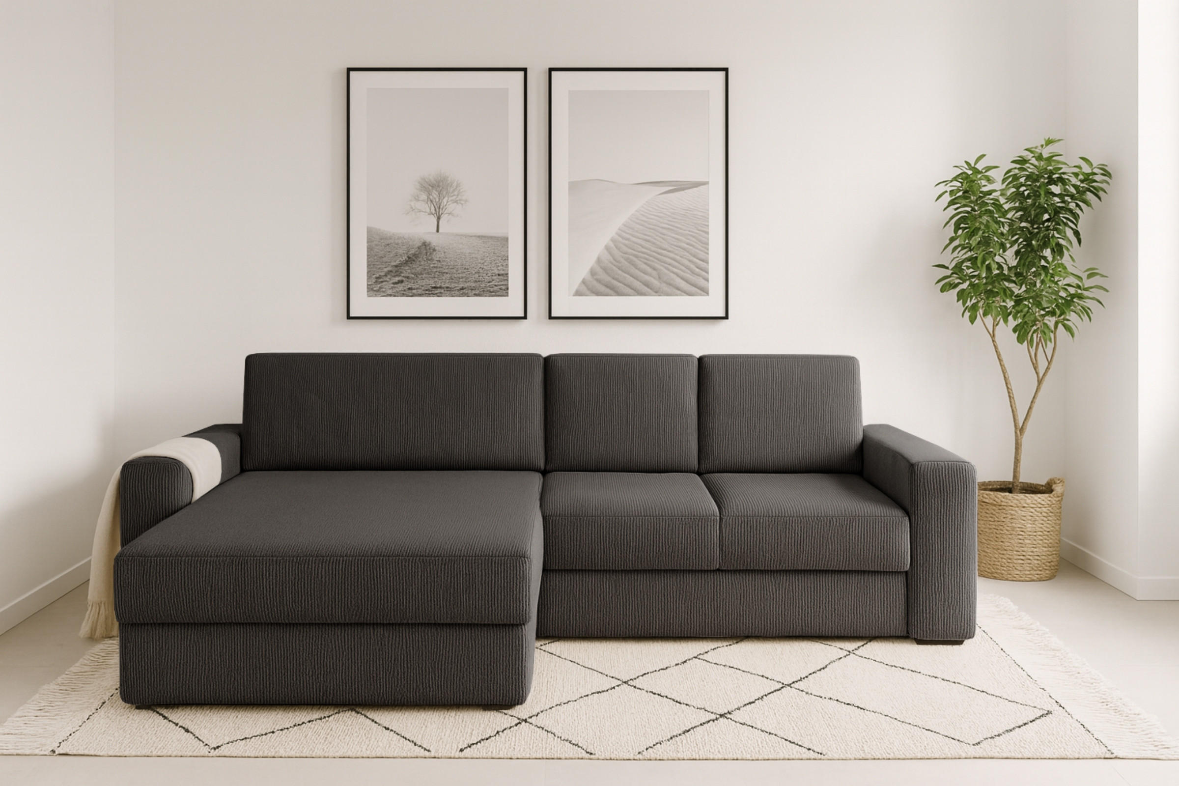 ECKSOFA TOCO XL 275/170 cm in Cord Anthrazit links - Anthrazit, Holz/Holzwerkstoff (275/170cm) - Deine Möbel 24