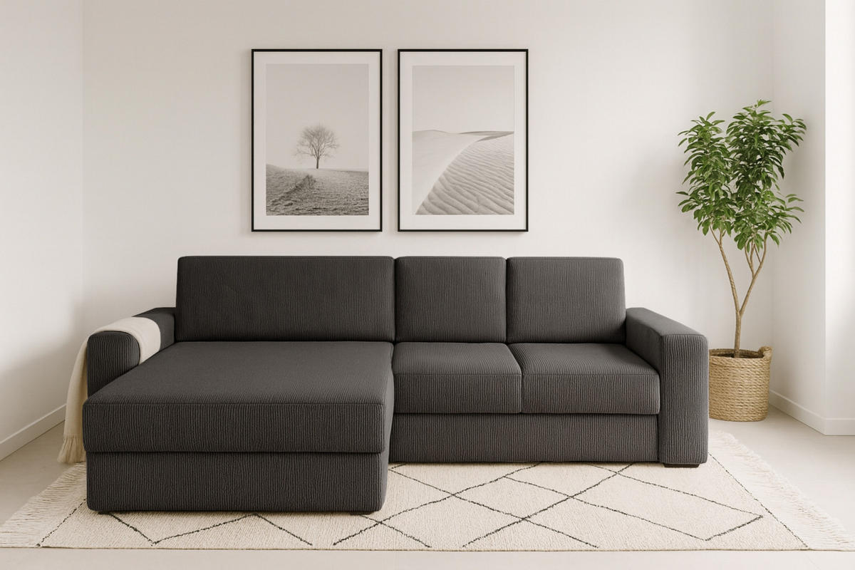 ECKSOFA TOCO XL 275/170 cm in Cord Anthrazit links - Anthrazit, Holz/Holzwerkstoff (275/170cm) - Deine Möbel 24