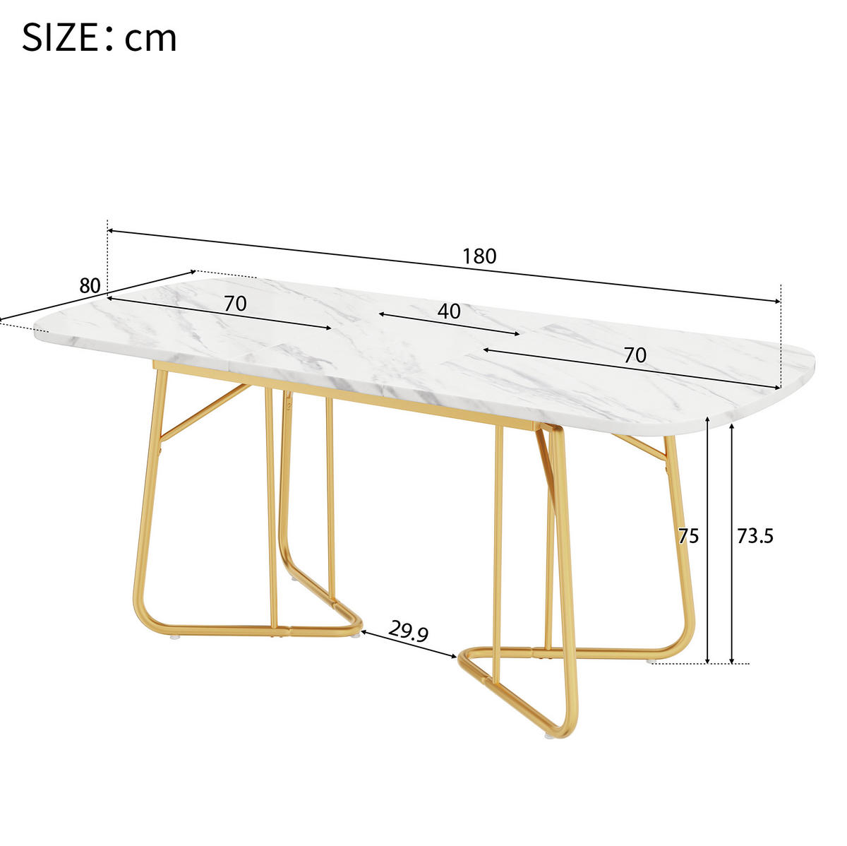JÍDELNÍ stůl 140/180/80 cm rozkládací s mramorovým dekorem a zlatými kovovými nohami, Bílá - barva břidlice, kompozitní dřevo (180/80/75cm) - Redom