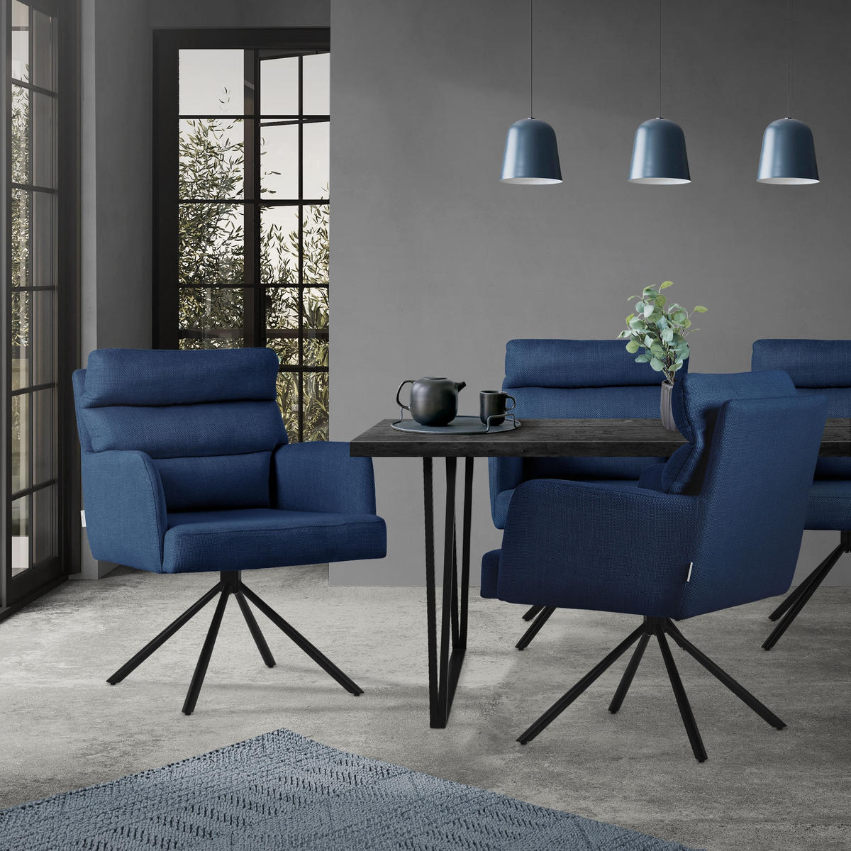 ESSZIMMERSTUHL 4er Set Dunkelblau - Dunkelblau, Metall (64/93/64.5cm) - ML-DESIGN